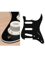 Pickguard Strat, 3 ply, black, standard, SSS, 3 pot holes, 3-5 switch