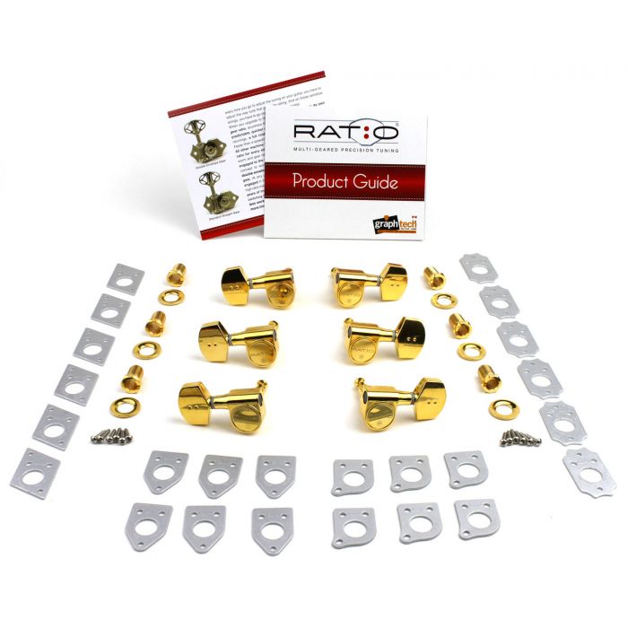 Graph Tech PRN-2411-G0 Ratio Acoustic Guitar Machine Heads with Contemporary Button - 3 + 3 - Gold
