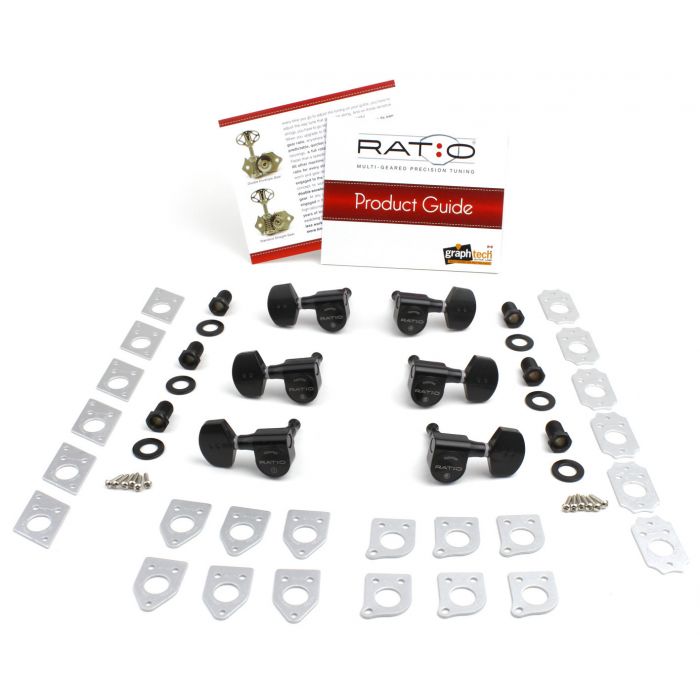 Graph Tech PRN-2311-B0 Ratio Electric Guitar Machine Heads with Contemporary Button - 3 + 3 - Black