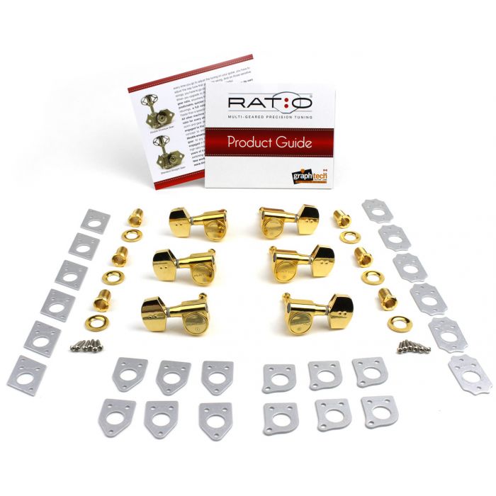 Graph Tech PRN-2311-G0 Ratio Electric Guitar Machine Heads with Contemporary Button - 3 + 3 - Gold