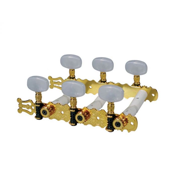 Stemmechanieken voor klassieke gitaar, nylon as, 70mm, goud, parelmoer knoppen