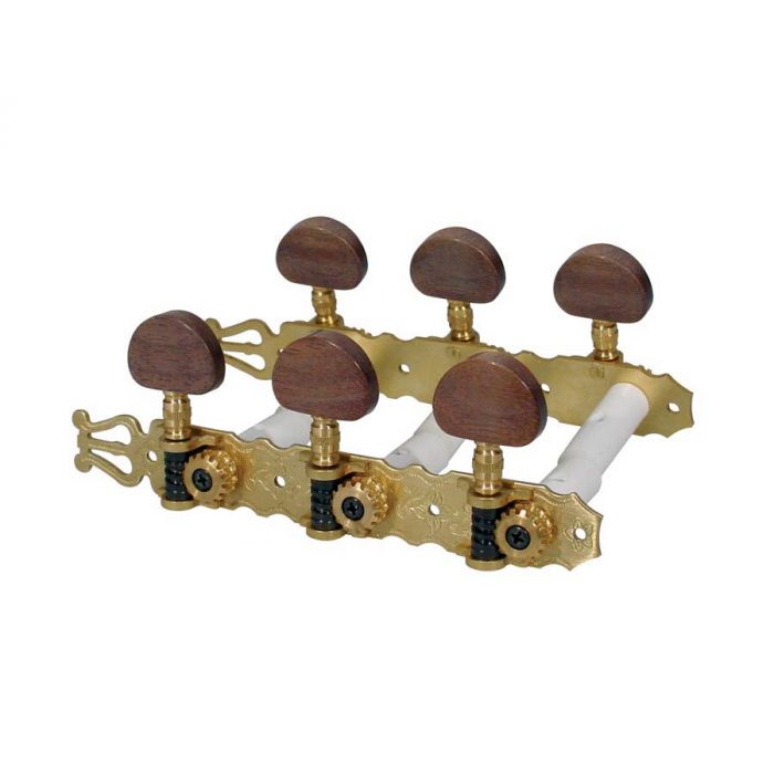 Stemmechanieken voor klassieke gitaar, nylon as, 70mm, massief messing, houten knoppen