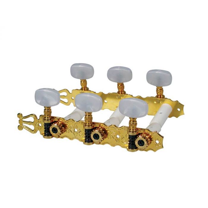 Stemmechanieken voor klassieke gitaar, nylon as, 70mm, goud, parelmoer knoppen