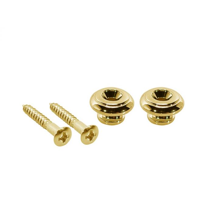 Straplocks, metaal, goud, met schroef, v-model, diameter 15mm, 2-pack