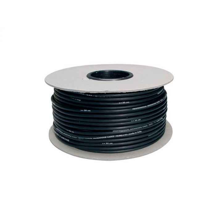 Microfoonkabel, zwart, rol, 100 meter, 6mm diameter