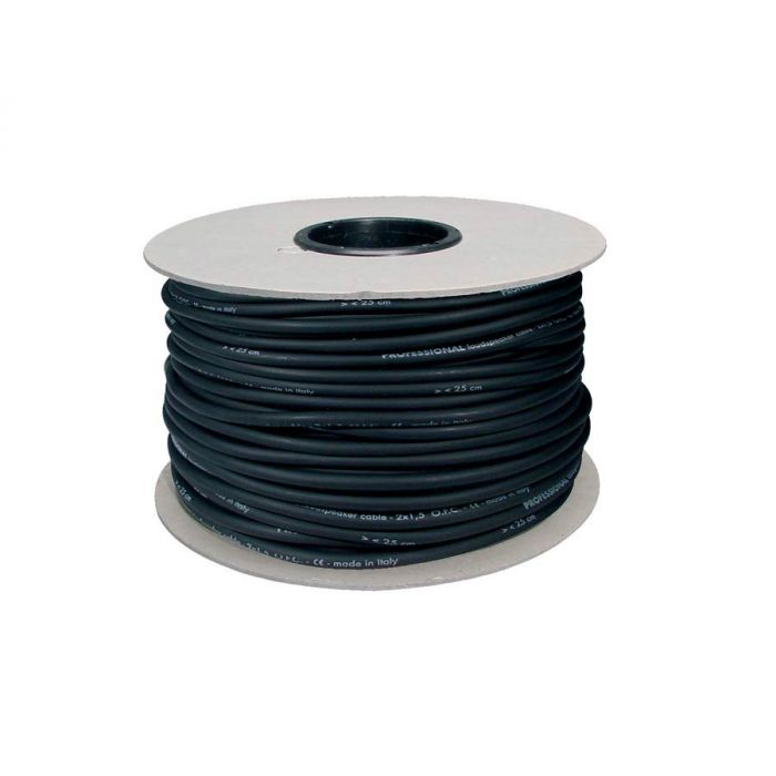 Speaker kabel, zwart, rol, 100 meter, 2 x 1,5mm