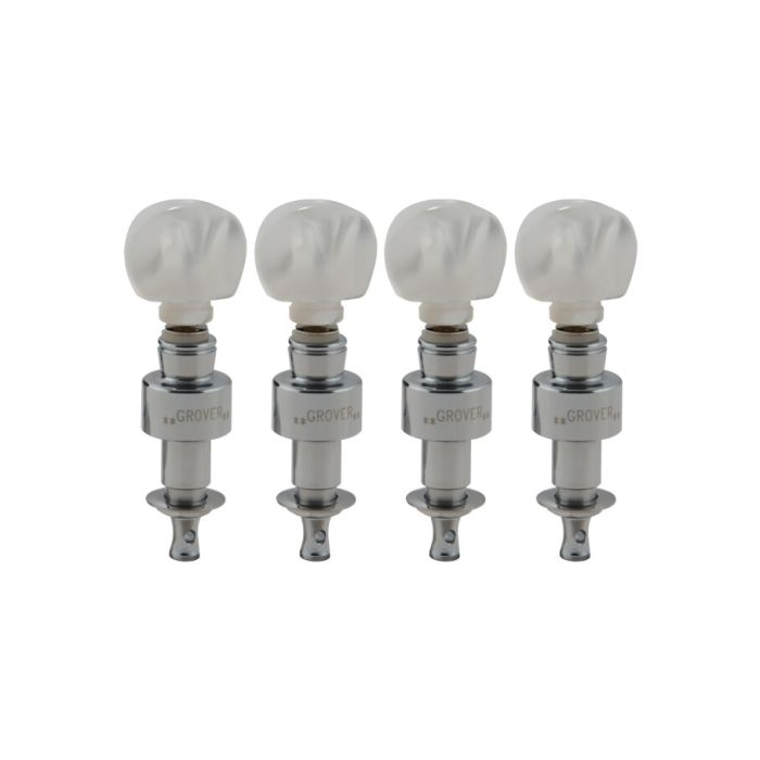 Geared Banjo Pegs, Chrome / Round Pearloid Button - 4 Pieces