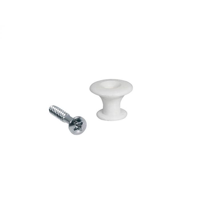 Eindknop, plastic, wit, met schroef, 12-pack