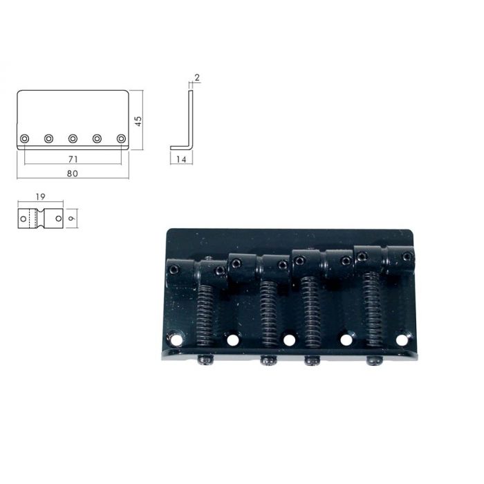 Brug-staartstuk, Jazz/ P-Bass, zwart, pitch 19mm