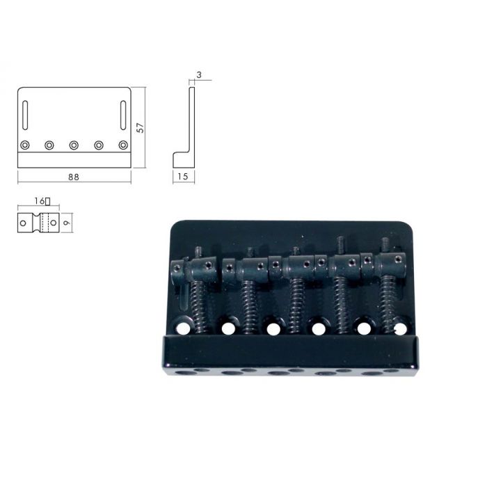 Brug-staartstuk, Jazz/ P-Bass, zwart, 5-string, pitch 16mm