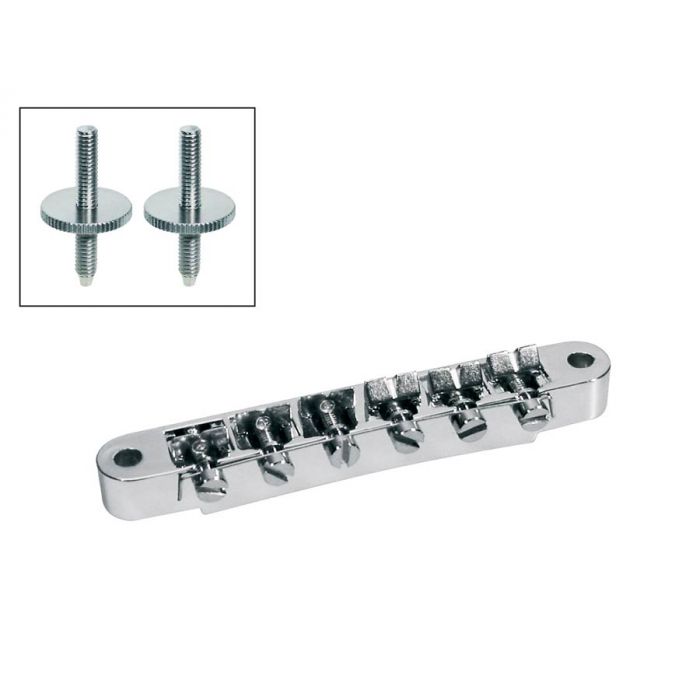 Brug voor e-gitaar, "tune'o matic", chroom, stud spacing 74,0mm, stud diam 4,0mm