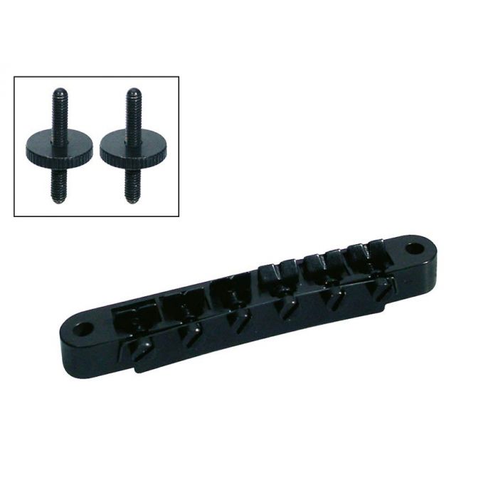 Brug voor e-gitaar, "tune'o matic", zwart, stud spacing 74,0mm, stud diam 4,0mm