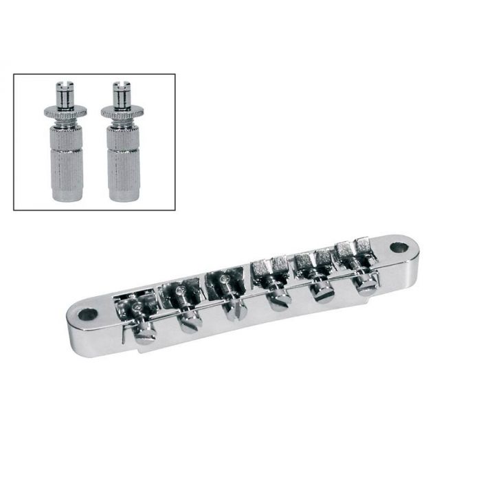 Brug voor e-gitaar, "tune'o matic", nikkel, stud spacing 73,5mm, stud diam 6,0mm