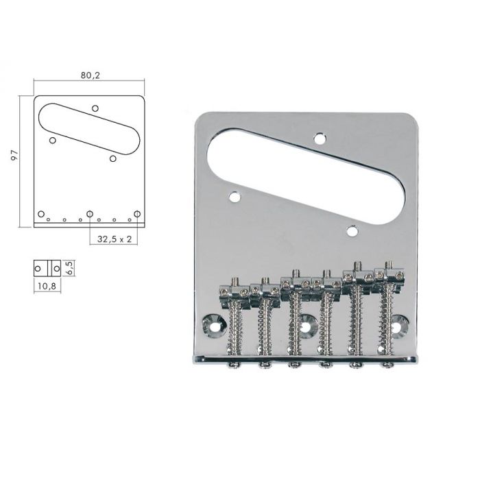 Brug-staartstuk, Tele, chroom, grooved saddles, flat plate, strings-in-bridge or through-body