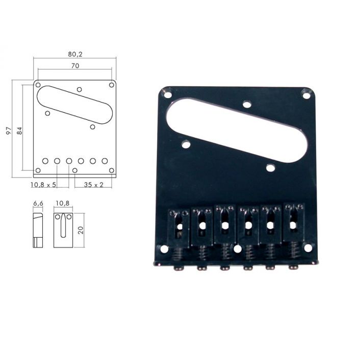 Brug-staartstuk, Tele, zwart, block saddles, flat plate