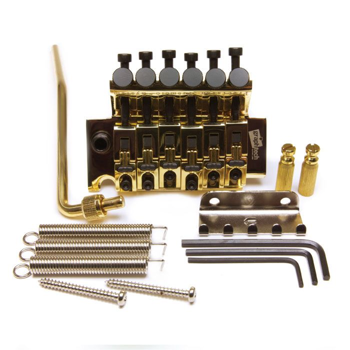 Graph Tech String Saver PS-0080-G0 - LB63 Licensed Floyd Rose Original Style Locking Bridge - with String Savers Saddles - Gold