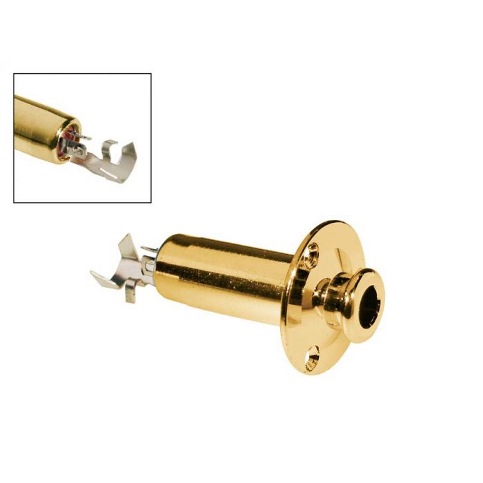 Eindknop jack, solderen 6,3mm female jack, goud, vaste jack plaat