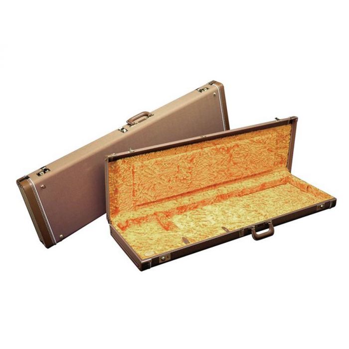 Fender deluxe case for Precision Bass leather handle and ends brown tolex & gold plush interior 