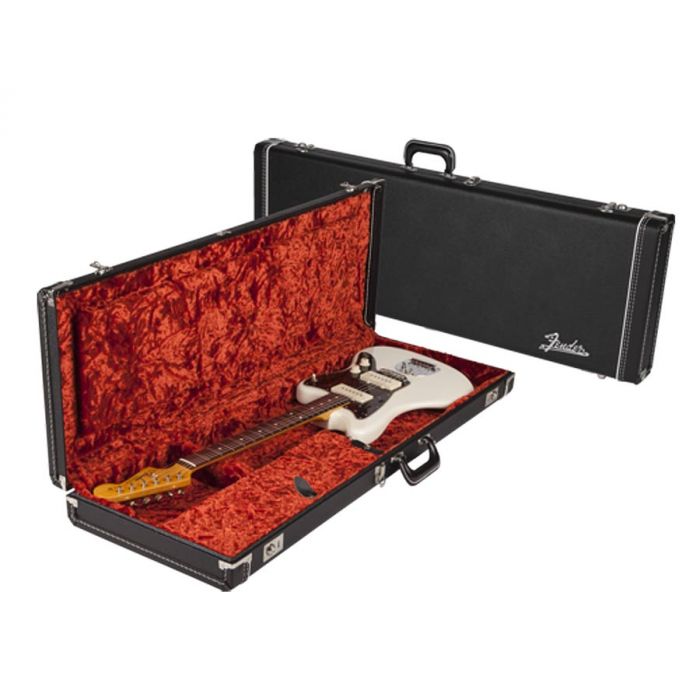 Fender deluxe case for Jaguar/Jazzmaster/Toronado/Jagmaster leather black tolex & orange plush interior 