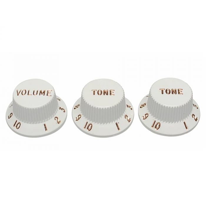 Fender Genuine Replacement Part strat knobs for CTS shaft size 1V + 2T white 