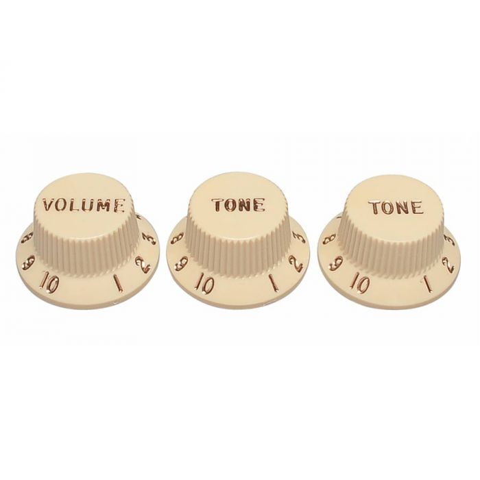 Fender Genuine Replacement Part strat knobs for CTS shaft size 1V + 2T aged 
