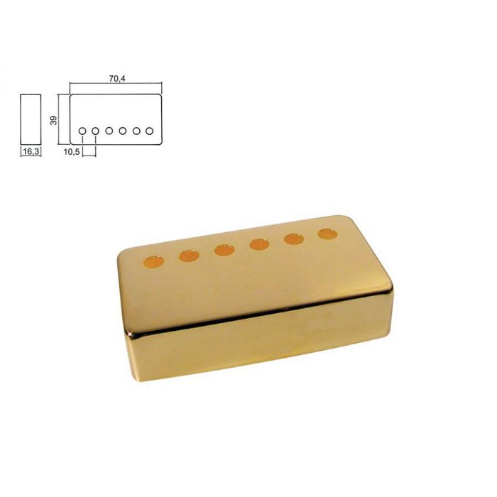 Pickup cover, humbucker, metal gold, pitch= 9,8mm, neck position