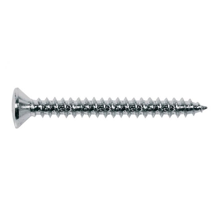 Screw, chrome, 4x45mm, 12pcs, oval countersunk, tapping, for neck mount