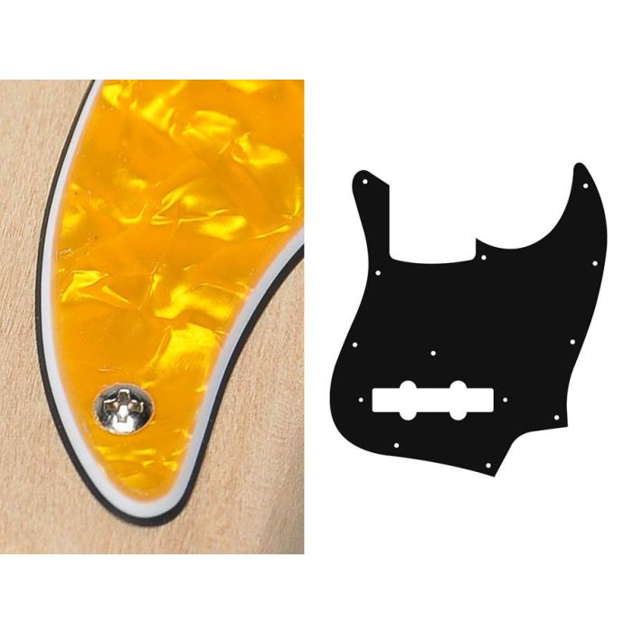 Pickguard Jazz bass, 3 ply, pearl yellow, standard