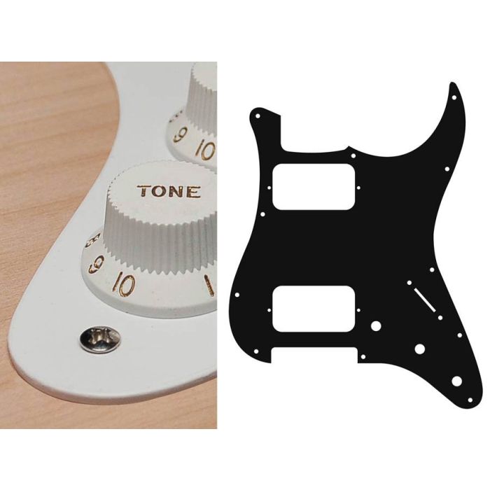 Pickguard Strat, 1 ply, white, HH, 3 pot holes, 3-5 switch