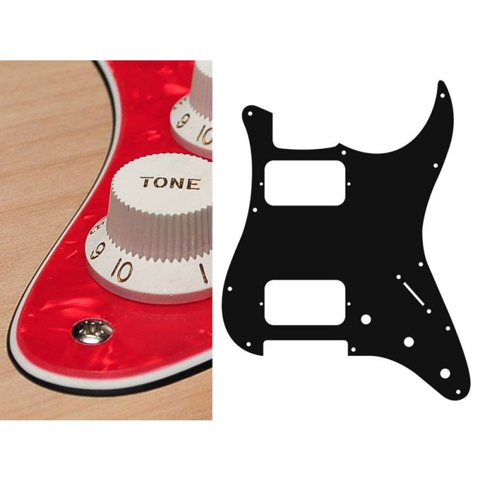 Pickguard Strat, 3 ply, pearl red, HH, 3 pot holes, 3-5 switch