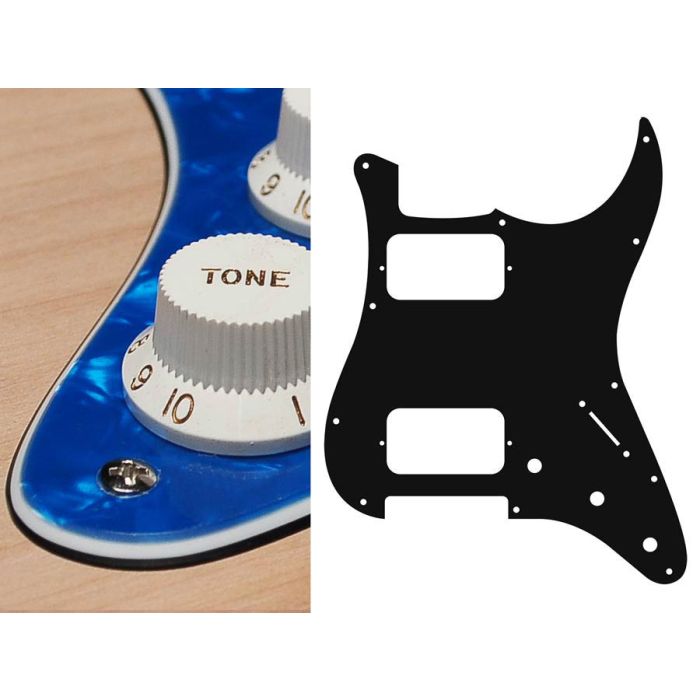 Pickguard Strat, 3 ply, pearl blue, HH, 3 pot holes, 3-5 switch