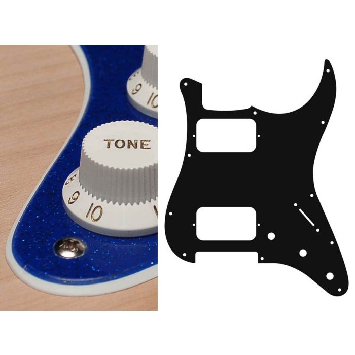 Pickguard Strat, 2 ply, sparkling blue, HH, 3 pot holes, 3-5 switch