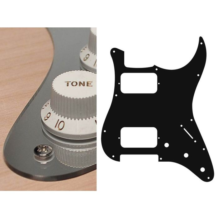 Pickguard Strat, 2 ply, mirror chrome, HH, 3 pot holes, 3-5 switch
