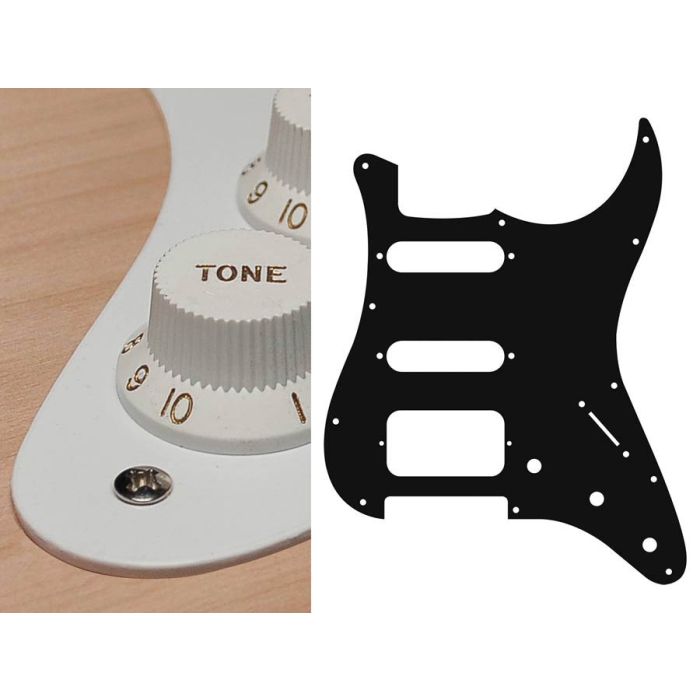 Pickguard Strat, 1 ply, white, SSH, 3 pot holes, 3-5 switch
