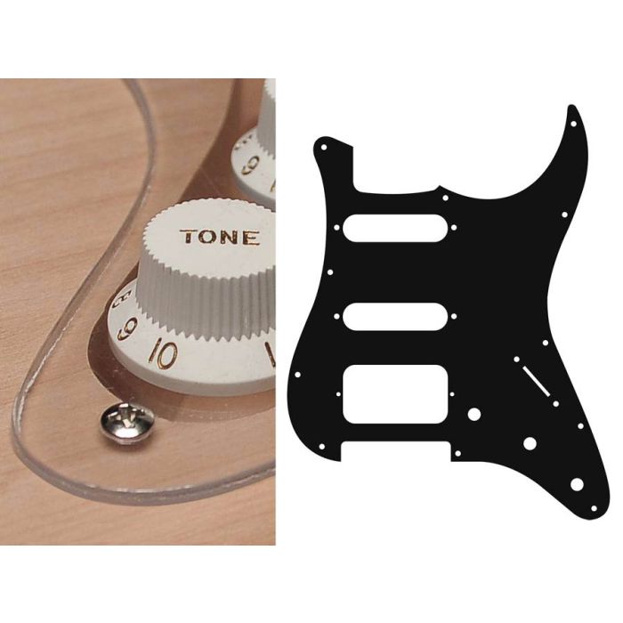 Pickguard Strat, 1 ply, transparent, SSH, 3 pot holes, 3-5 switch