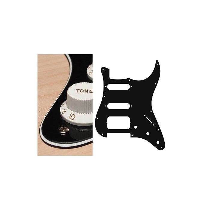 Pickguard Strat, 3 ply, black, SSH, 3 pot holes, 3-5 switch