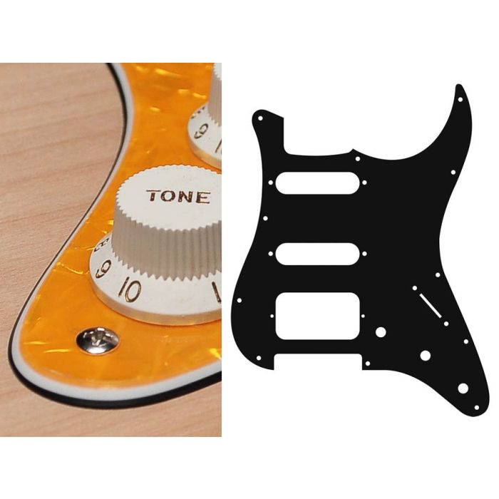 Pickguard Strat, 3 ply, pearl yellow, SSH, 3 pot holes, 3-5 switch