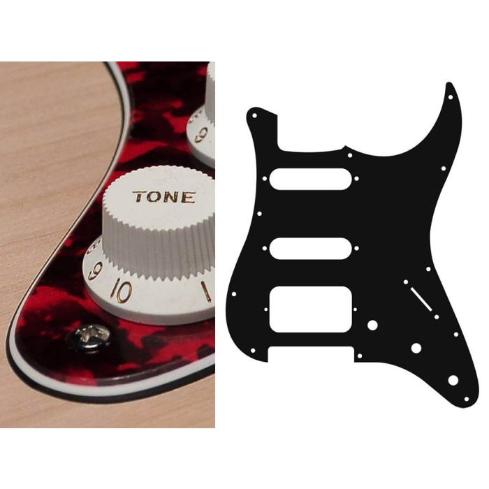 Pickguard Strat, 3 ply, tiger red, SSH, 3 pot holes, 3-5 switch