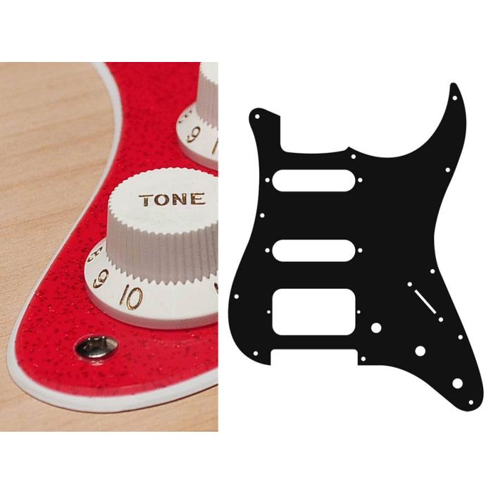 Pickguard Strat, 2 ply, sparkling red, SSH, 3 pot holes, 3-5 switch