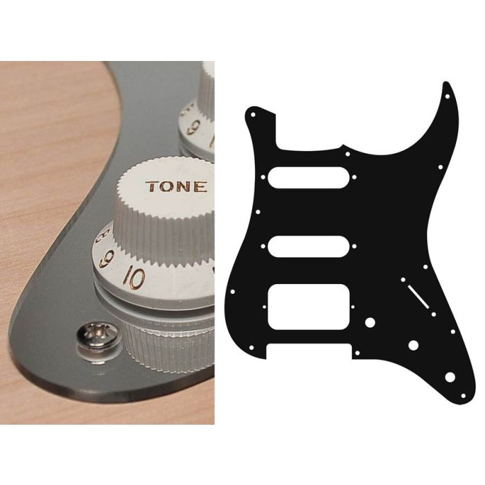 Pickguard Strat, 2 ply, mirror chrome, SSH, 3 pot holes, 3-5 switch