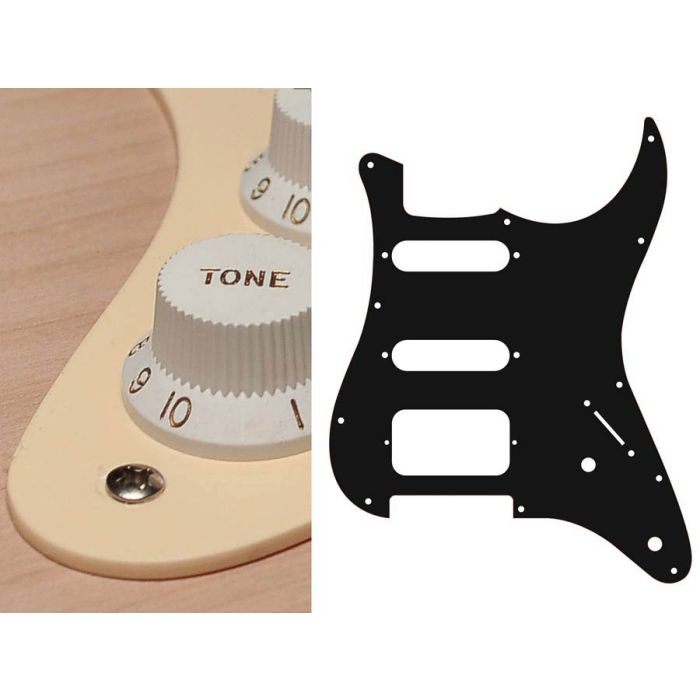 Pickguard Strat, 1 ply, cream, SSH, 2 pot holes, 3-5 switch