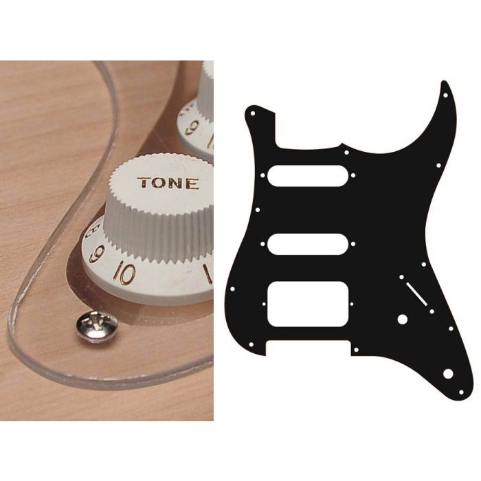Pickguard Strat, 1 ply, transparent, SSH, 2 pot holes, 3-5 switch