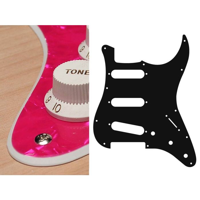 Pickguard Strat, 2 ply, pearl pink, standard, SSS, 3 pot holes, 3-5 switch