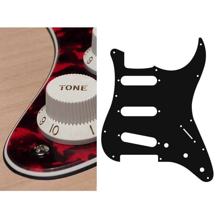 Pickguard Strat, 3 ply, tiger red, standard, SSS, 3 pot holes, 3-5 switch