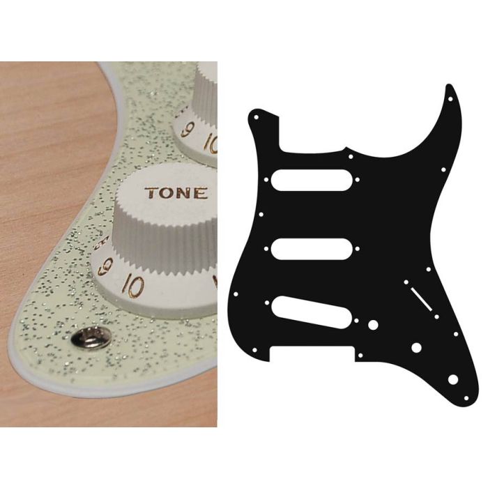 Pickguard Strat, 2 ply, sparkling champagne, standard, SSS, 3 pot holes, 3-5 switch