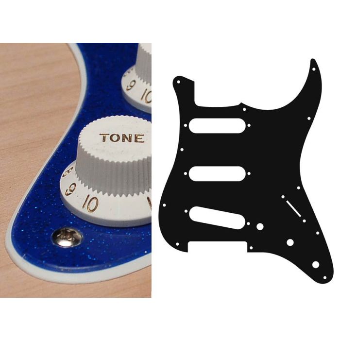 Pickguard Strat, 2 ply, sparkling blue, standard, SSS, 3 pot holes, 3-5 switch