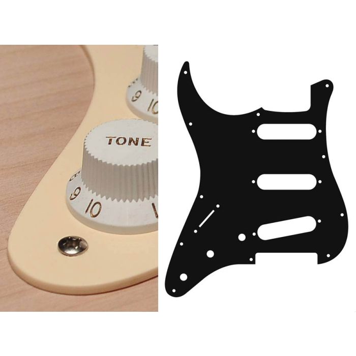 Pickguard Strat, 1 ply, cream, standard, SSS, 3 pot holes, 3-5 switch, lefthanded