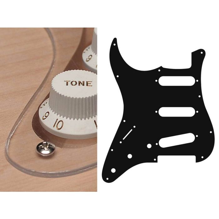 Pickguard Strat, 1 ply, transparent, standard, SSS, 3 pot holes, 3-5 switch, lefthanded