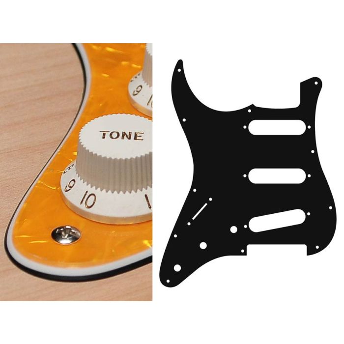 Pickguard Strat, 3 ply, pearl yellow, standard, SSS, 3 pot holes, 3-5 switch, lefthanded