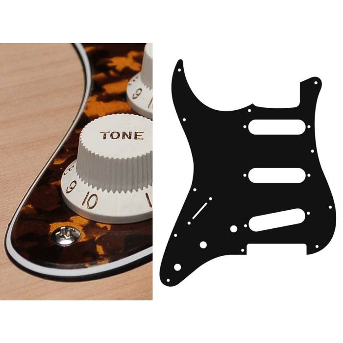 Pickguard Strat, 3 ply, tiger yellow, standard, SSS, 3 pot holes, 3-5 switch, lefthanded